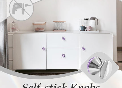 CcHhyyt 4 Pcs Crystal Adhesive Knobs Stick On Cabinet Handle Purple K9 Crystal Pulls Peel and Stick Dresser Pulls for Mirror Cabinet Drill Free Knobs for Glass Sliding Doors Fish Tank Lid Terrarium