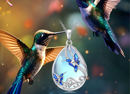 POTOPYY Moonstone Hummingbird Necklace for Women Sterling Silver Teardrop Necklaces Pendant Hummingbird Jewelry Gifts for Women Daughter