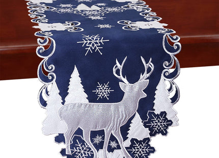 Simhomsen Embroidered Navy Blue Christmas Holidays Reindeer Table Runner (13 × 69 Inches)