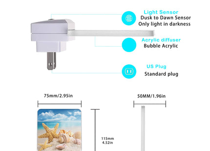 Oeaskly Starfish and Seashells Beach Night Light,Night Lights Plug into Wall for Boys Girls, Led Lights Indoor Home Decor 0.5W Nightlight Sleep Friendly