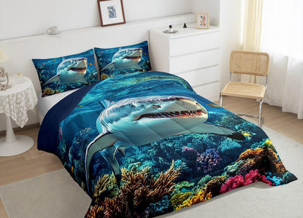 jejeloiu Ocean Sea Animal Duvet Quilt Queen Size Shark Comforter for Kids Boys Girls Decor Marine Theme Bedding Set Breathable Soft Lightweight Microfiber Bedroom Decor Quilt Set