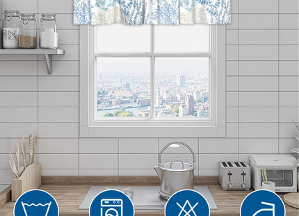 Kapok Quadrant Coastal Valance for Windows - Blue Ocean Coral Valance Curtain 54"x18" Short Curtain Window Treatment for Kitchen Living Room Bathroom Bedroom