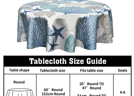 Kawani Nautical Coastal Tablecloth Round 60 Inch Seashell Beach Round Tablecloth 60 Inch Sea Ocean Summer Circle Tabletop Decor Sea Coral Table Covers for Home Kitchen Dinner Holiday Party Picnic
