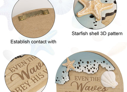 flangairy Beach Wall Decor With 3d Starfish Seashell Waves, Wooden Coastal Wall Art Nautical Beachy Theme Room Bathroom Ocean House scripture Sign Table Shelf Window Sill Decorations For Home