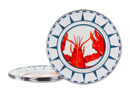 Golden Rabbit Enamelware Dinner Plates, 10.5 inch, Lobster, Set of 4