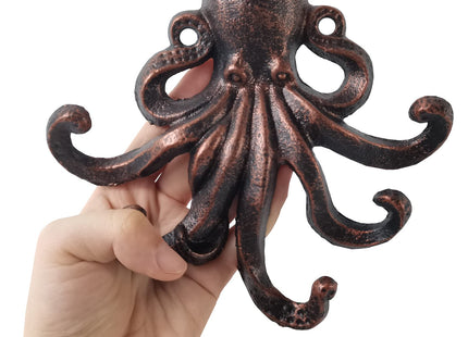RONYOUNG 2PCS Heavy Duty Decorative Octopus Hook- Wall Mounted Coat Hooks/Solid Cast Iron Unique Key Holders/Home Decor (Red Bronze)