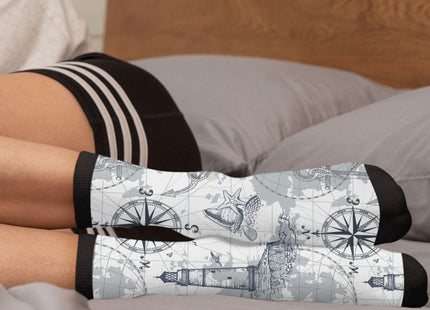 Aoojanu Submarine World, Lighthouse, Anchor ?¨º?Chart And Compass Men'S Novelty Crew Socks Casual Funny Crazy Dress Socks