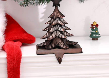 Pine Tree Christmas Stocking Holder Anti-Slip Fireplace Stocking Hanger Xmas Hook Gift for Christmas Mantle Table Indoors Decor(1, Pine Tree)