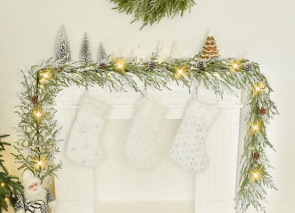 YoleShy 2PCS 9FT Norfolk Pine Garland Flocked Garland with Lights Pinecone