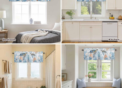 Sea Turtle kitchen Valance Curtain,Ocean Coral Rod Pocket Curtain Valances,Blue Gradient Short Curtains Summer Nautical Coastal Valance Window Valance for Living Room Bathroom Bedroom 54x18in