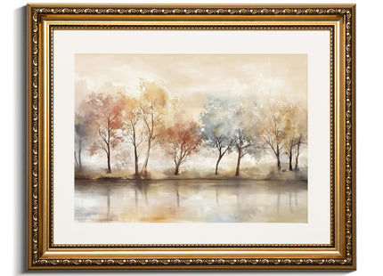 Gold Framed Fall Wall Art Canvas Print Autumn Forest Landscape Home Decor