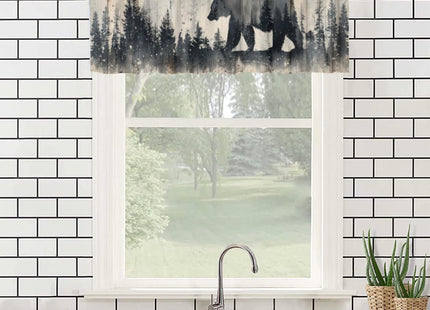 DFGJESLA Rustic Bear Deer Kitchen Valance Curtains Country Cabin Lodge Wild Animals Forest Hunting Rod Pocket Valances for Bedroom Living Room Dining Room, 54 x 18 in