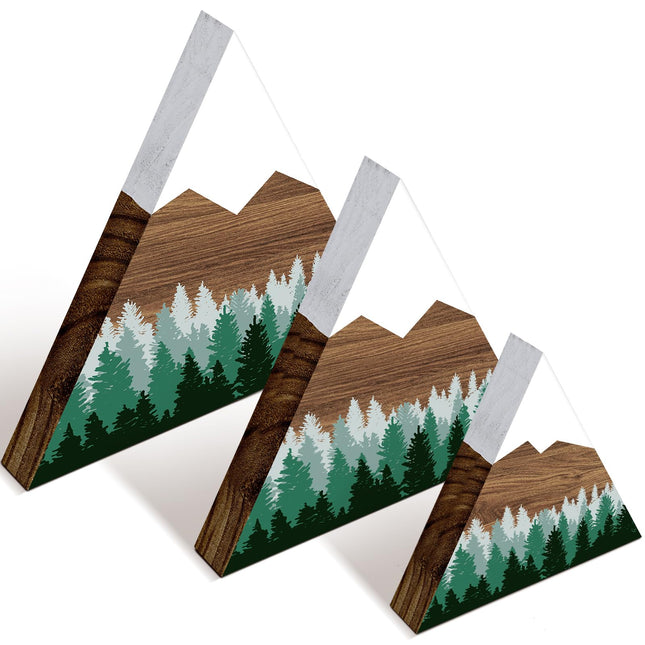 3 Pcs Mountain Shelf Decor Mountain Wooden Wall Decor Forest Art, Green