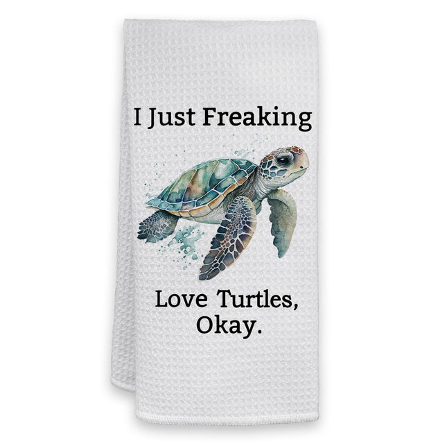 HIWX Coastal Kitchen Towels, i Just Freaking Love Turtles Okay Sea Turtle Decor Kitchen Towels Dish Towel, Sea Turtle Hand Towel for Bathroom Kitchen Decor 16x24 Inches