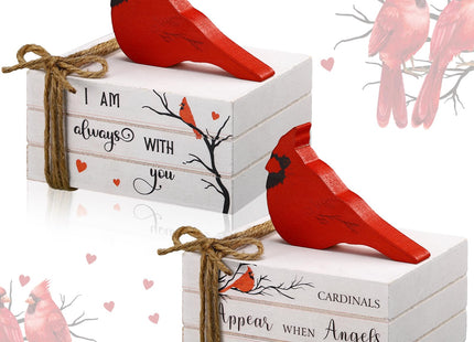 Soaoo 2 Pcs Christmas Cardinal Decorations Red Cardinal Wooden Book Stack