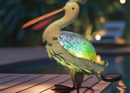 HONGLAND Solar Metal Pelican Statues Garden Sculpture & Statues, 17 Inch Glass Outdoor Pelican Yard Art Coastal Ocean Bird Decor Lawn Ornament for Backyard Porch Patio Decor