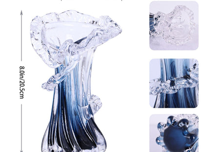 Blue White Clear Wave Gradient, Hand Blown Glass Vase Unique Art Decorative Vase for Ocean Inspired Coastal Home Decor, Centerpiece for Modern Office, Entryway Table