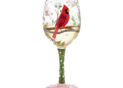 Enesco Designs by Lolita Cardinal Bird with Cherry Blossoms Beauty Artisan Hand-Painted Wine Glass, 15 Ounce, Multicolor