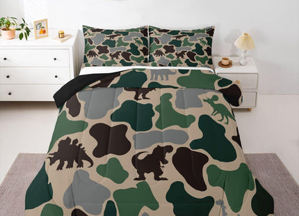 Green Camouflage Bedding Set King Size,Army Camo Dinosaur Comforter Set with 2 Pillowcases,Wildlife Animals Dino Bed Quilt,Rustic Cabin Farmhouse Quilt Sets Home Decor,Women Men Birthday Gift