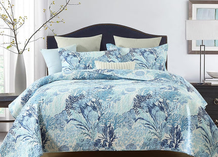 Autumn Dream Cotton Coastal Bedspread Quilt Sets Reversible Bedding Coverlet Sets Comforters, Fairytale Seaweed Blue Bedspread, Blue Ocean, Queen Size