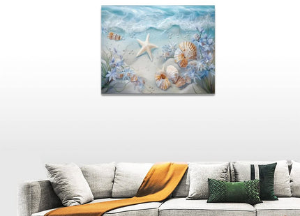 yerretin Beach Seashell Bathroom Wall Art Coastal Starfish Pictures Wall Decor Modern Home Canvas Painting Decorations Artwork for Living Room Bedroom Office Framed, 16"x12"