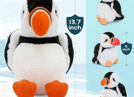 BENINY 4Pcs Puffin Stuffed Animal Set, 13.7 Inch Mommy Puffin with 3 Babies