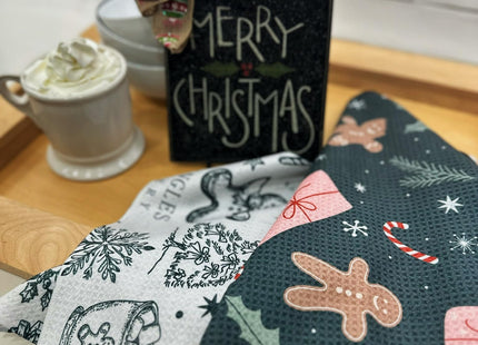 Trig Kitchen Towel. Tea Towel. Dish Cloth. Quick Dry Waffle Weave Microfiber. Highly Absorbent. Designer Prints. Modern. 2 Pack. Gingerbread