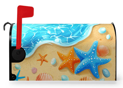 Dacawin Summer Beach Starfish Mailbox Covers Magnetic Oversized Coastal Shells Mailbox Cover Large Size 25.5 X 21 Inch Ocean Nautical Post Letter Box Wraps for Outdoor Garden Decoration
