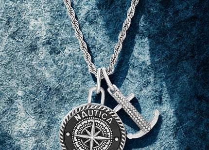 Nautica Stainless Steel Black Double Pendant Anchor Necklace for Men