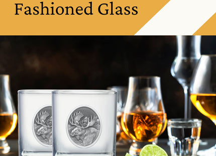 Heritage Pewter Moose Double Old Fashion | Double Rocks Glass 14 OZ for Liquor | Expertly Crafted Pewter Glass
