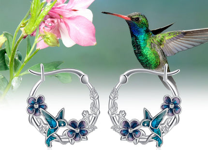 JUSTKIDSTOY Hummingbird Earrings for Women Girls 925 Sterling Silver Bird Flower Hoop Earrings Jewelry Hummingbird Graduation Gifts for Daughter Her