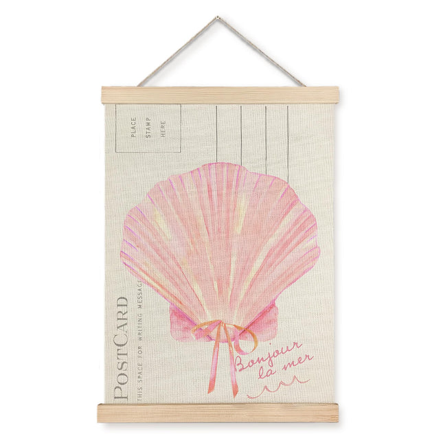 URLLUAE Beach Wall Decor, Preppy Pink Seashell Wall Art, Coastal Room Decor With Wooden Poster Hanger, Preppy Beach Room Decor, Pink Coastal Wall Decor Posters for Home Girls Room Dorm, 12x16 Inches