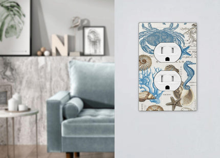 Annisrak Outlet Covers Nautical Print With Shells Crab Seahorse 1 Gang Duplex Light Switch Cover Plate Decorative Switch Plate Covers Electrical Socket Cover For Home Cabin Decor