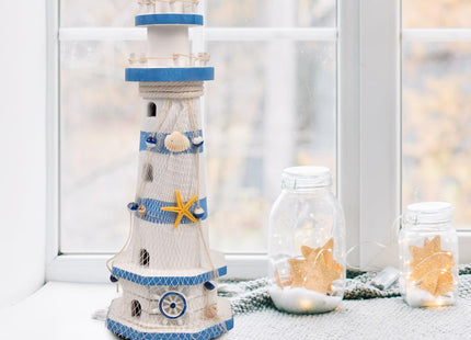 ChezMax Nautical Ocean Lighthouse Decor for Home - 15.0" Nautical Lighthouse Decor, Mediterranean Sea Beach Style Watchtower, Outdoor Wooden Nautical Tower Ornament Figurine