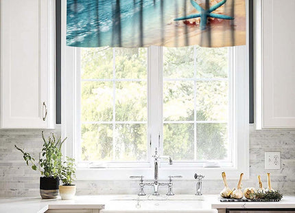 Hazuff Starfish Kitchen Valance Curtain,Ocean Coastal Leisure Sunny Beach Blue Starfish Seashells Rod Pocket Window Valances Blackout Treatment Drapes for Bedroom Living Room Bathroom 54x 18 in