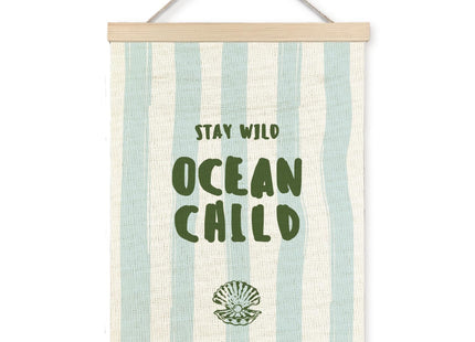 CIOJUNE Stay Wild Ocean Child Coastal Nautical Beach Wall Art Poster Hanger Frame, Blue Boho Ocean Seashell Canvas Prints Wall Art for Nursery Kids Room Playroom Home Decor, 12x16 Inch