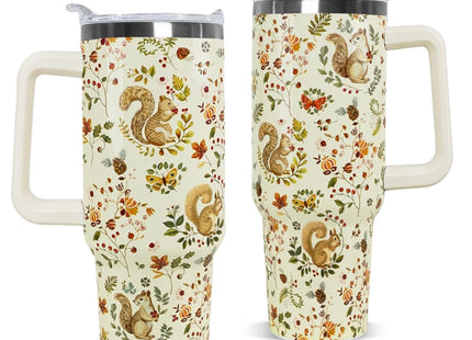 Nqhsionv Fall Squirrel Tumbler with Handle and Straw 40 oz Squirrel Cup Coffee Travel Mug Stainless Steel Insulated Water Bottle Cute Squirrel Stuff Decor Gifts for Squirrel Lovers Women Grils