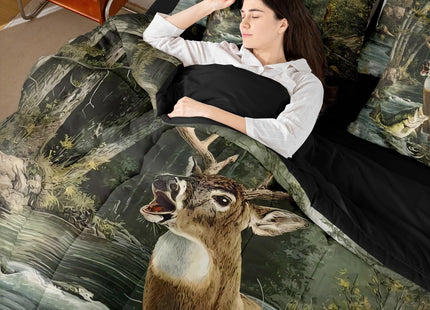 Erosebridal Deer Fish Comforter Set with Sheets (7 Pieces,Twin Size)