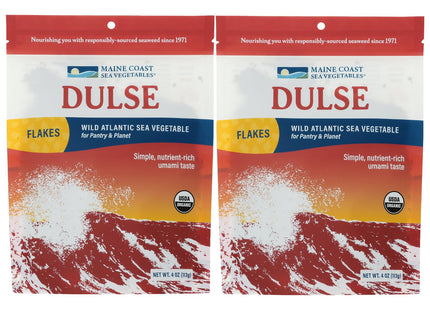 Maine Coast Sea Vegetables Organic Dulse Flakes | Seaweed Snacks | Rich in Iodine, Protein & Minerals | Harvested from North Atlantic | Great for Salads, Soup & Smoothies | 4 oz (Pack of 2)
