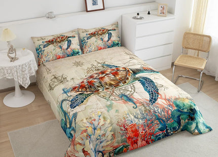 Erosebridal Octopus Comforter Set, 3D Sea Turtle Bedding for Kids Boys Girls, Retro Sailboat Crab Reptile Down Comforter, Teal Jellyfish Duvet Set, Marine Mediterranean Style Quilted Comforter, Twin