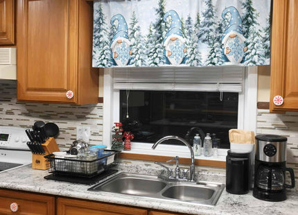 Winter Gnome Valances Curtain for Kitchen Cafe,Christmas Snowy Pine Tree Window Valance Blue Snowflake Short Curtains 42"x 18" Rod Pocket Windows Treatment Drape for Bathroom Living Room Bedroom