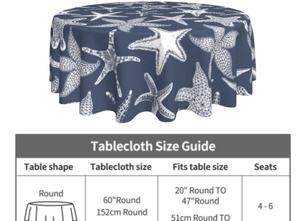 Giwawa 60Inch Navy Blue Starfish Round Tablecloth, Summer Nautical Coastal Decorative Circle Table Cover, Dustproof Washable Table Cloth Polyester for Kitchen Dining Party Picnic Season