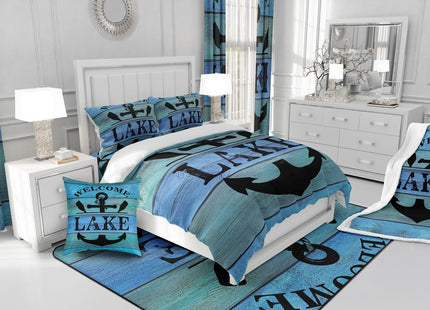 jejeloiu Lake House Decor Anchor Comforter Set Queen Size Kids Boys