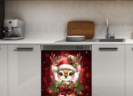 Christmas Xmas Bells Deer Dishwasher Magnet Cover Christmas Magnetic Dishwasher Decorative Cover Front Dishwasher Door Covers Dishwasher Covers Decor for Kitchen Home Appliances Gift 23" X 26"
