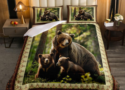 Black Bear Decor Comforter Set Twin Size,Rustic Cabin Wildlife Bear Duvet Insert for Kids Boys Girls Room Decor,Bohemia Exotic Flower Design Quilt Retro Country Style Inner Fill Bedding,Soft
