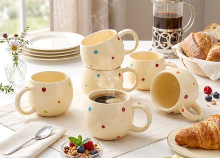 AVLA 6 Pack Ceramic Campfire Coffee Mugs, 10 Ounce Porcelain Specialty Coffee Drinks Hot Chocolate Mugs with Handle, Creative Mug Tea Cup Set for Party, Polk Dot
