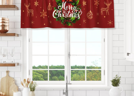 Evlaschin Merry Christmas Window Valances Xmas Ornament Holly Berry Wreath Kitchen Valance Winter Deer Snowflakes Rod Pocket Curtain Valance 54x18inch 1 Pack for Bedding Dining Room Decor