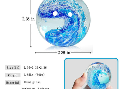 JUYOULE Hand Blown Glass Decorative Balls：Unique Ocean Wave Design, Elegant Paperweights for Office Desk, Coastal Room Decor, Beach Bathroom Decor, Sea Glass Art, Ocean Gift Idea （Blue）