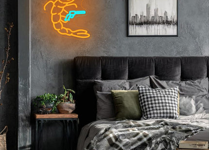 LLNEOX Shrimp Cowboy Neon Sign for Wall Decor Shrimp Led Sign Lobster Neon Light Gun Neon Light Sign Animal Wall Art Light for Kitchen Man Cave Bedroom Seafood Restaurant Shop