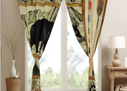 Farmhouse Hunting Bear 100% Blackout Curtains, Lake House Decor Curtains, Retro Woodland Lake Paddle Window Treatments, Deer Moose Wildlife Curtains Drapes, Buffalo Grid Darkening Curtains 42"X63"
